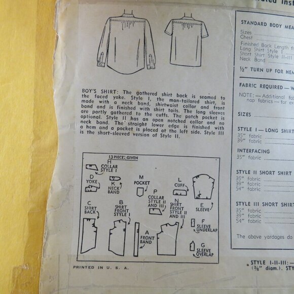 Simplicity 2543 sewing pattern Boys size 10 Shirt (complete) - Picture 5 of 11